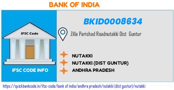 Bank of India Nutakki BKID0008634 IFSC Code