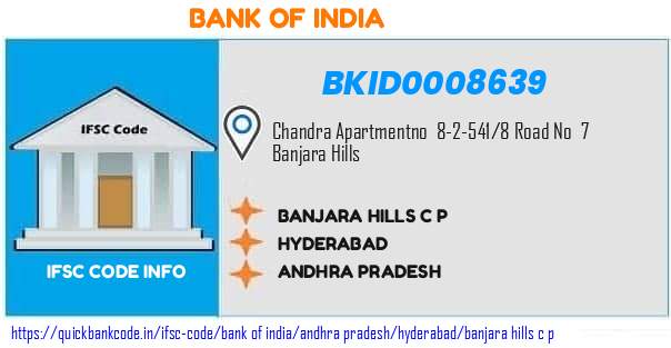 Bank of India Banjara Hills C P BKID0008639 IFSC Code