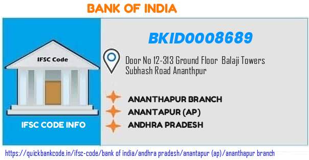 Bank of India Ananthapur Branch BKID0008689 IFSC Code