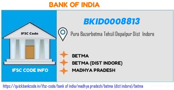 Bank of India Betma BKID0008813 IFSC Code