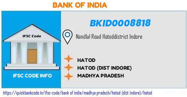 Bank of India Hatod BKID0008818 IFSC Code