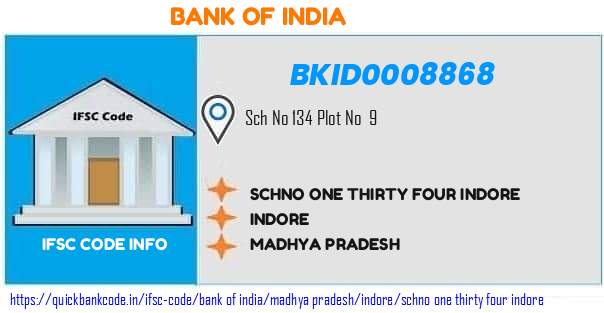 Bank of India Schno One Thirty Four Indore BKID0008868 IFSC Code