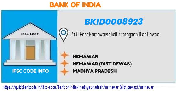 Bank of India Nemawar BKID0008923 IFSC Code