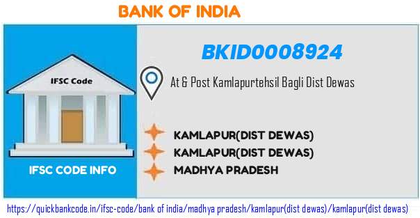 Bank of India Kamlapurdist Dewas BKID0008924 IFSC Code