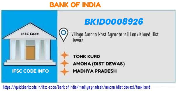 Bank of India Tonk Kurd BKID0008926 IFSC Code