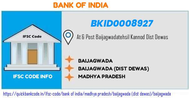 Bank of India Baijagwada BKID0008927 IFSC Code
