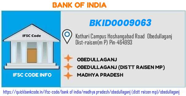 Bank of India Obedullaganj BKID0009063 IFSC Code