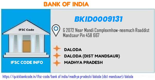 Bank of India Daloda BKID0009131 IFSC Code