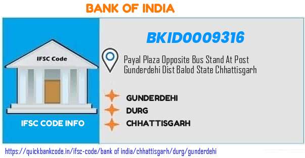 Bank of India Gunderdehi BKID0009316 IFSC Code