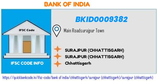 Bank of India Surajpur chhattisgarh BKID0009382 IFSC Code