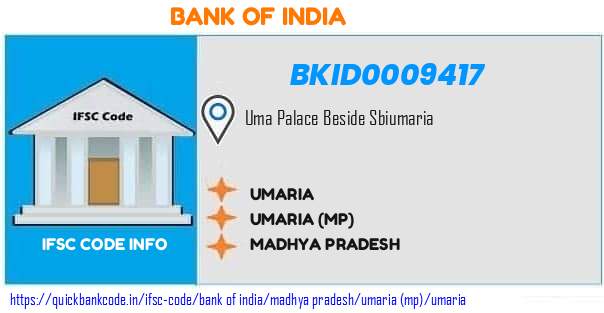 Bank of India Umaria BKID0009417 IFSC Code