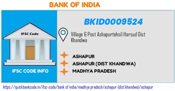 Bank of India Ashapur BKID0009524 IFSC Code