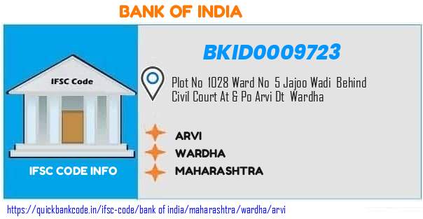 Bank of India Arvi BKID0009723 IFSC Code