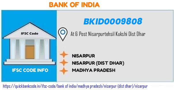Bank of India Nisarpur BKID0009808 IFSC Code