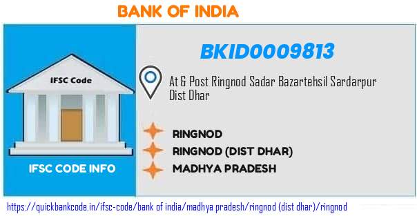 Bank of India Ringnod BKID0009813 IFSC Code