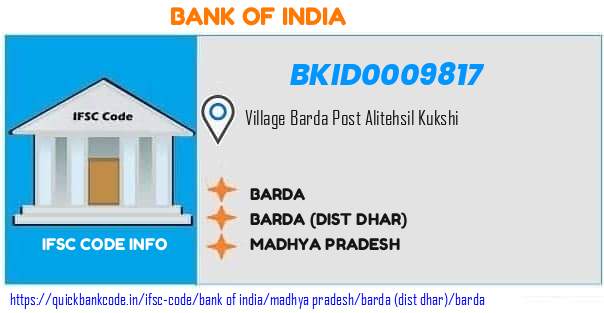 Bank of India Barda BKID0009817 IFSC Code
