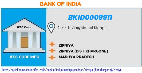 Bank of India Zirniya BKID0009911 IFSC Code