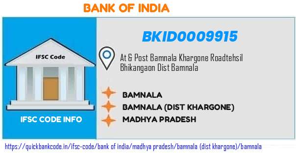 Bank of India Bamnala BKID0009915 IFSC Code