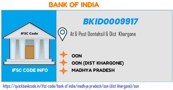 Bank of India Oon BKID0009917 IFSC Code