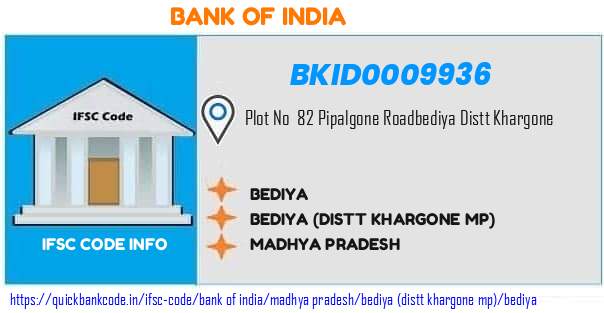 Bank of India Bediya BKID0009936 IFSC Code