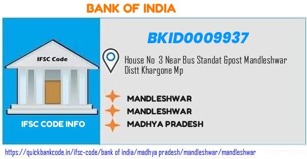 Bank of India Mandleshwar BKID0009937 IFSC Code