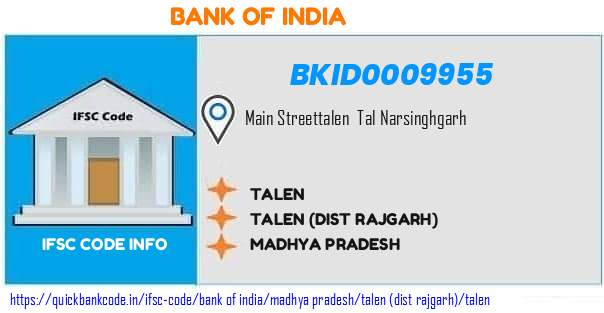 Bank of India Talen BKID0009955 IFSC Code