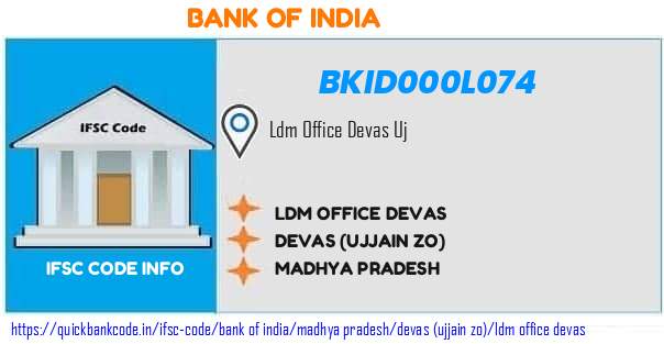 Bank of India Ldm Office Devas BKID000L074 IFSC Code