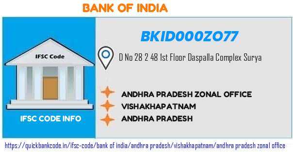 Bank of India Andhra Pradesh Zonal Office BKID000ZO77 IFSC Code