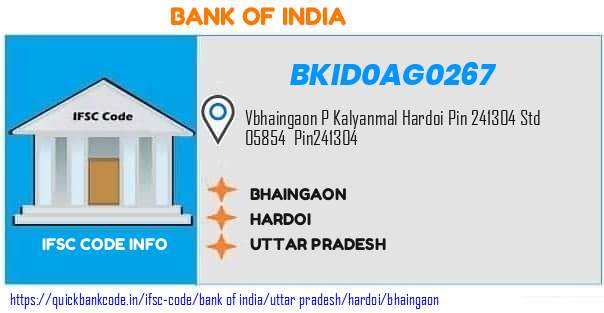 Bank of India Bhaingaon BKID0AG0267 IFSC Code