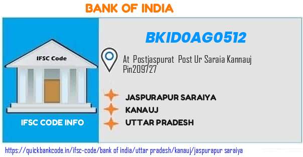 Bank of India Jaspurapur Saraiya BKID0AG0512 IFSC Code