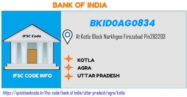 Bank of India Kotla BKID0AG0834 IFSC Code