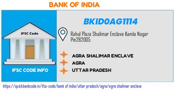 Bank of India Agra Shalimar Enclave BKID0AG1114 IFSC Code