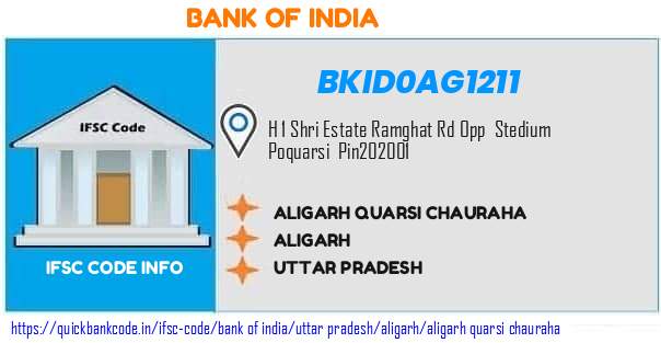 Bank of India Aligarh Quarsi Chauraha BKID0AG1211 IFSC Code