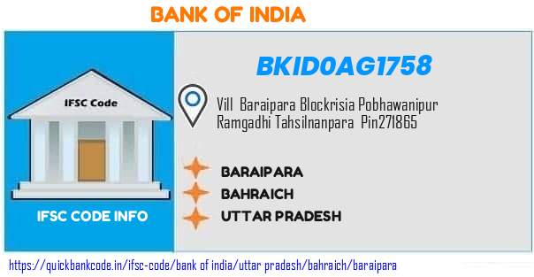 Bank of India Baraipara BKID0AG1758 IFSC Code