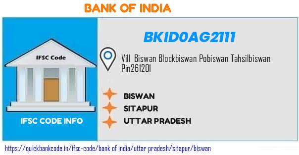 Bank of India Biswan BKID0AG2111 IFSC Code