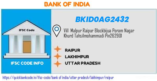 Bank of India Raipur BKID0AG2432 IFSC Code