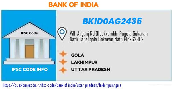 Bank of India Gola BKID0AG2435 IFSC Code