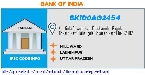 Bank of India Mill Ward BKID0AG2454 IFSC Code