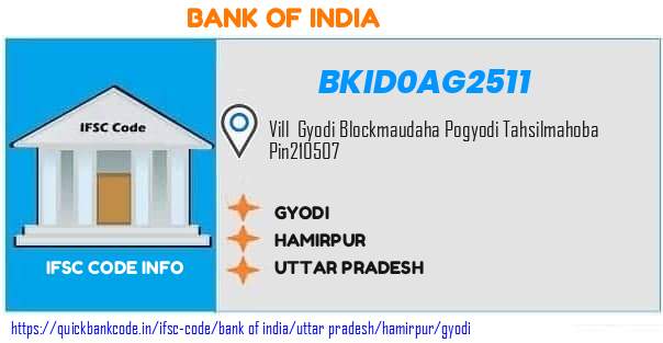 Bank of India Gyodi BKID0AG2511 IFSC Code