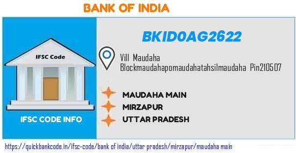 Bank of India Maudaha Main BKID0AG2622 IFSC Code