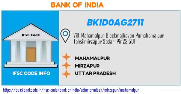 Bank of India Mahamalpur BKID0AG2711 IFSC Code