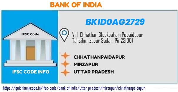 Bank of India Chhathanpaidapur BKID0AG2729 IFSC Code