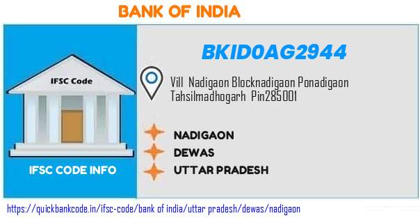 Bank of India Nadigaon BKID0AG2944 IFSC Code
