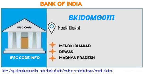 Bank of India Mendki Dhakad BKID0MG0111 IFSC Code