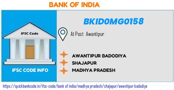 Bank of India Awantipur Badodiya BKID0MG0158 IFSC Code