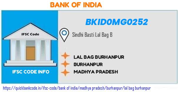 Bank of India Lal Bag Burhanpur BKID0MG0252 IFSC Code