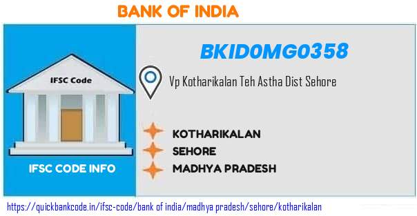 Bank of India Kotharikalan BKID0MG0358 IFSC Code