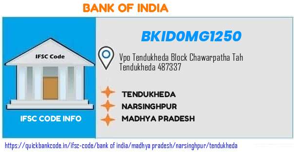 Bank of India Tendukheda BKID0MG1250 IFSC Code
