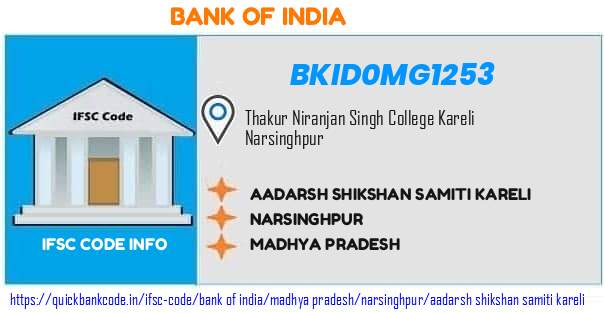 Bank of India Aadarsh Shikshan Samiti Kareli BKID0MG1253 IFSC Code