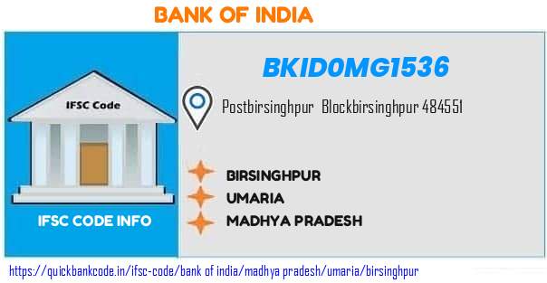 Bank of India Birsinghpur BKID0MG1536 IFSC Code